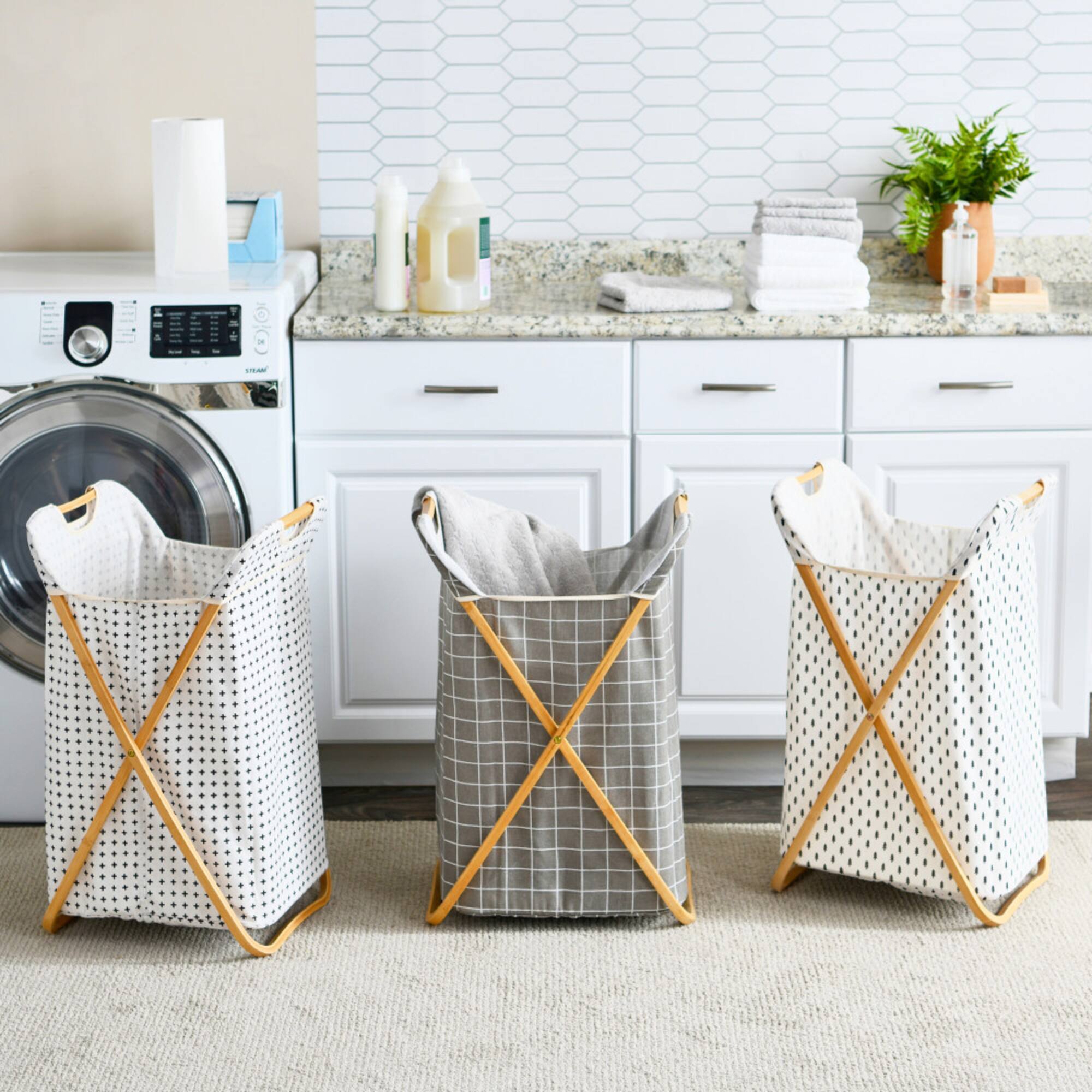 Household Essentials Krussh Bamboo X Frame Hamper (Gray)